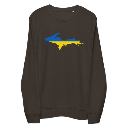 Michigan Upper Peninsula Sweatshirt (w/ Ukraine Flag Outline) | Unisex Organic