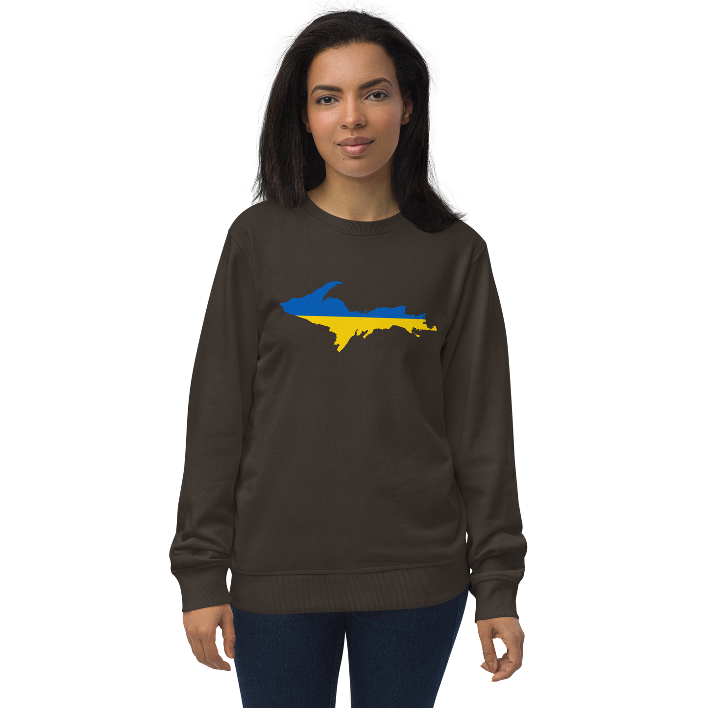 Michigan Upper Peninsula Sweatshirt (w/ Ukraine Flag Outline) | Unisex Organic