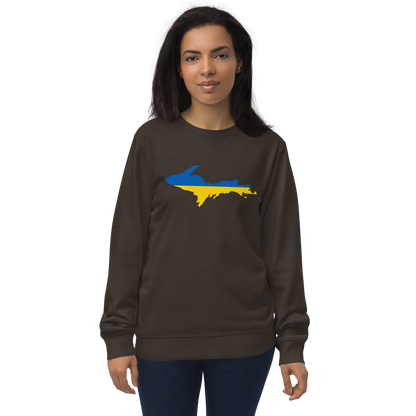 Michigan Upper Peninsula Sweatshirt (w/ Ukraine Flag Outline) | Unisex Organic