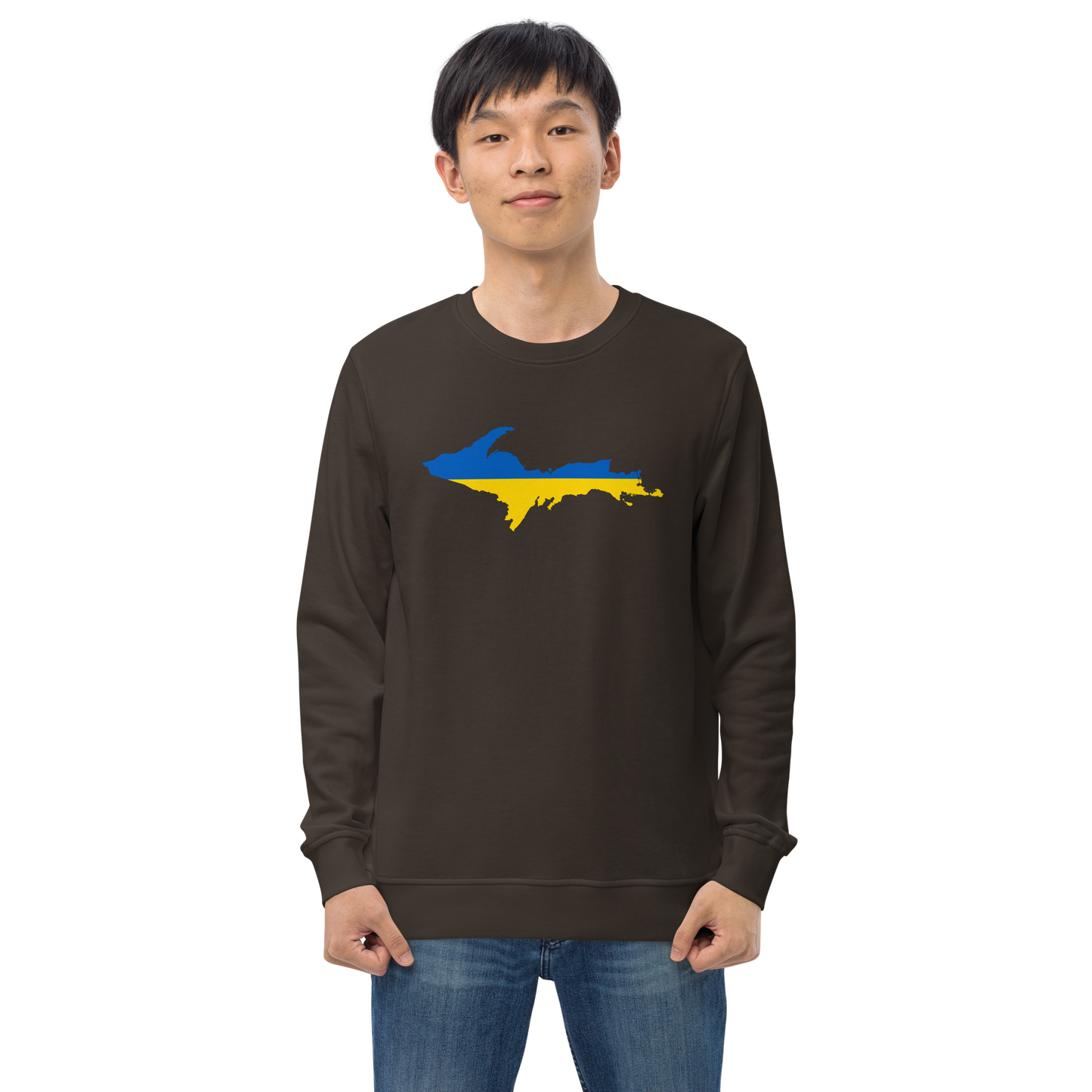 Michigan Upper Peninsula Sweatshirt (w/ Ukraine Flag Outline) | Unisex Organic