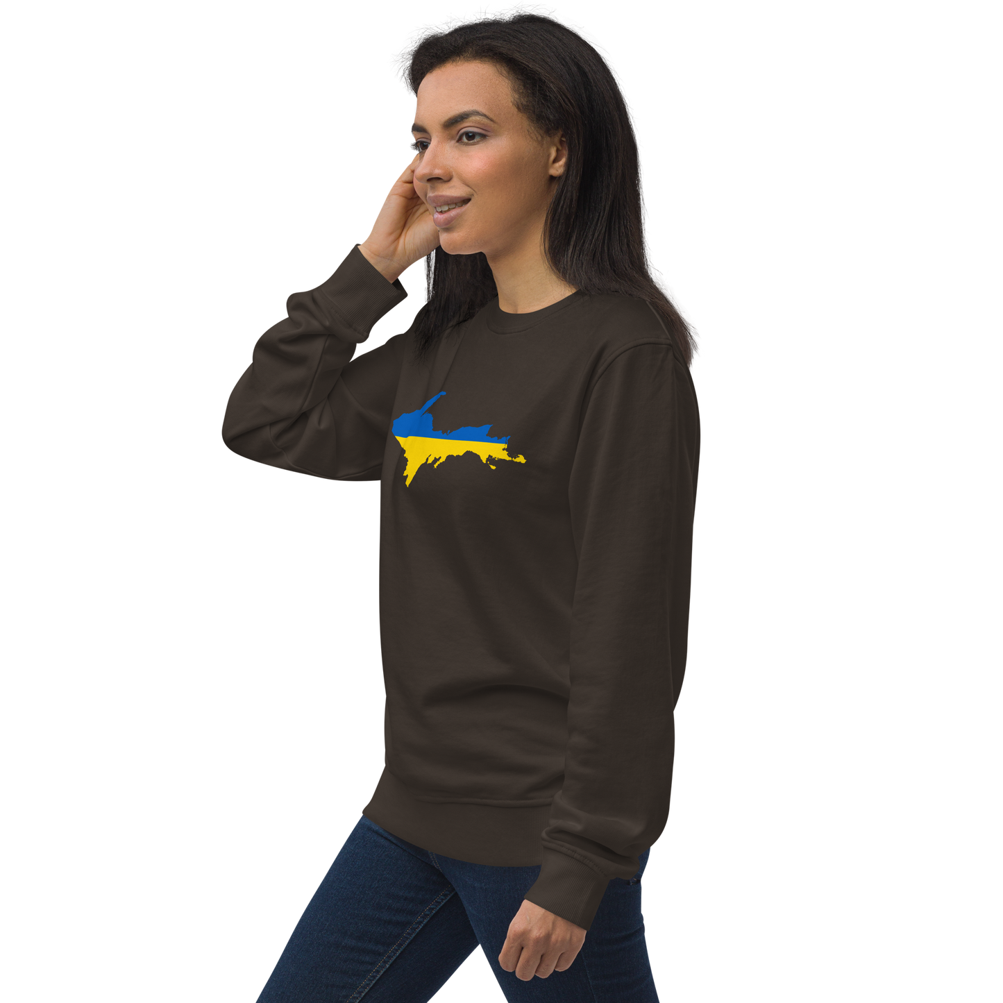 Michigan Upper Peninsula Sweatshirt (w/ Ukraine Flag Outline) | Unisex Organic