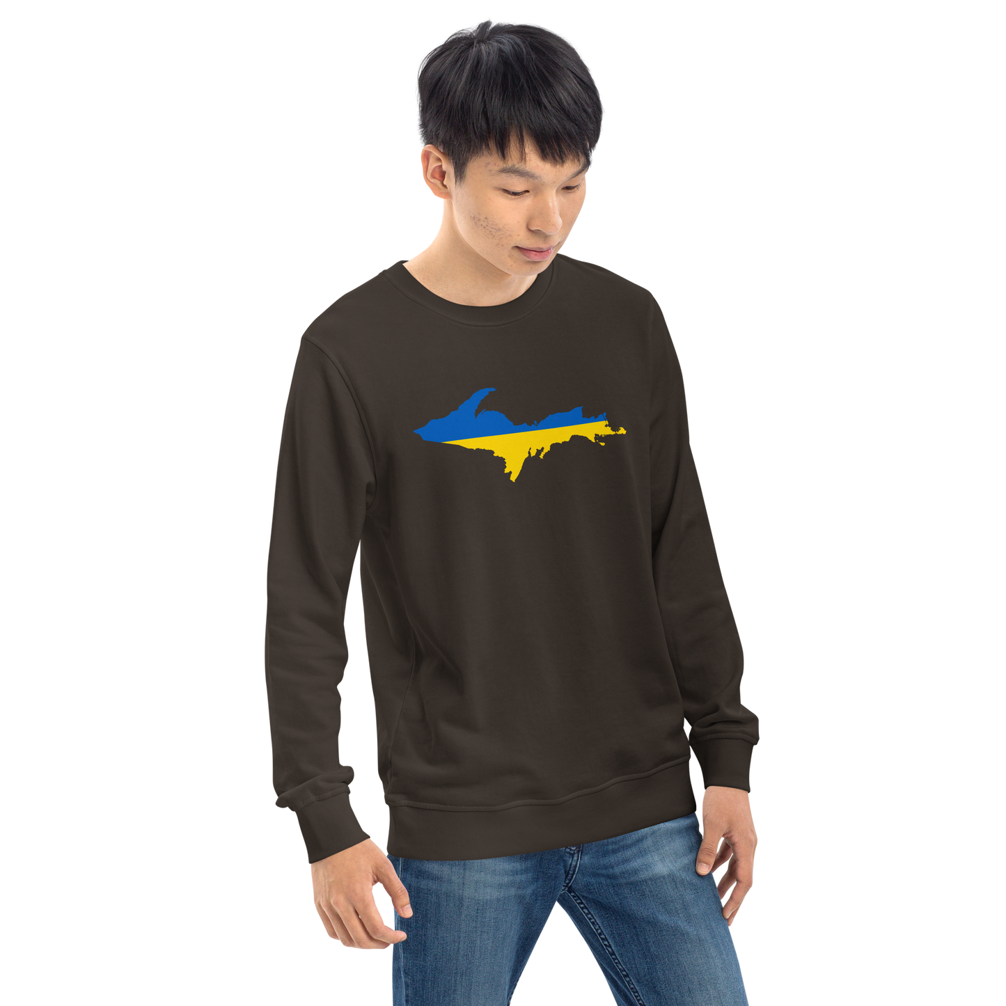 Michigan Upper Peninsula Sweatshirt (w/ Ukraine Flag Outline) | Unisex Organic