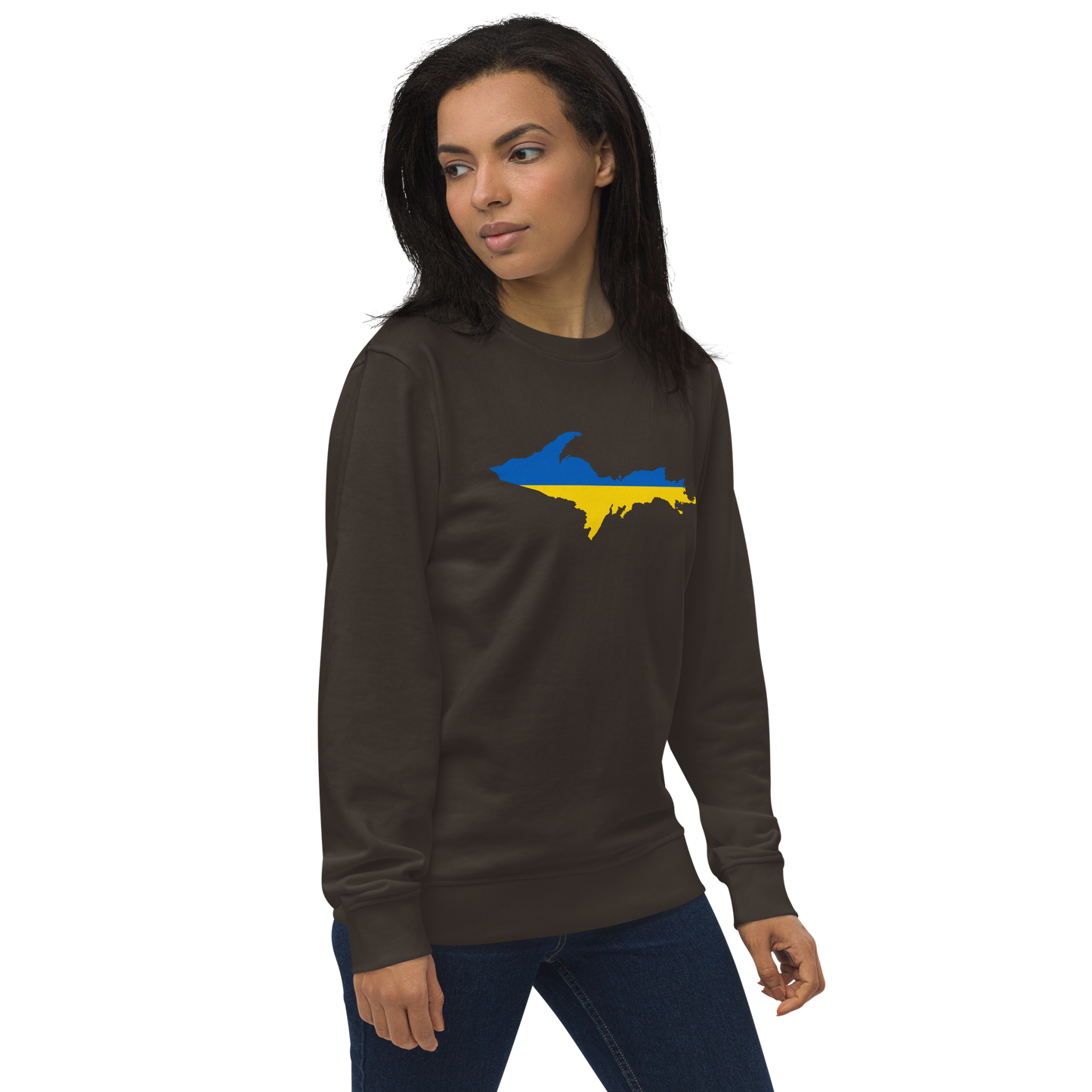 Michigan Upper Peninsula Sweatshirt (w/ Ukraine Flag Outline) | Unisex Organic