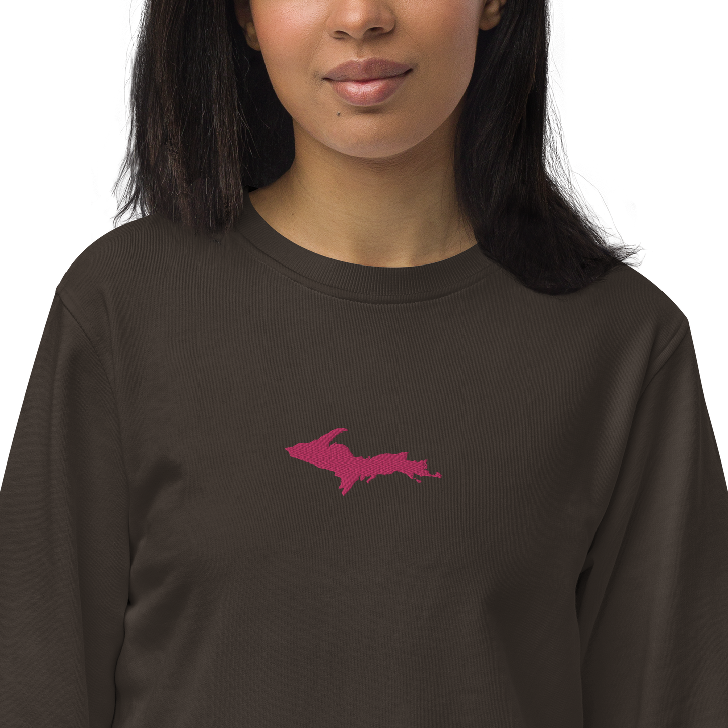 Michigan Upper Peninsula Sweatshirt (w/ Embroidered Pink UP Outline) | Unisex Organic