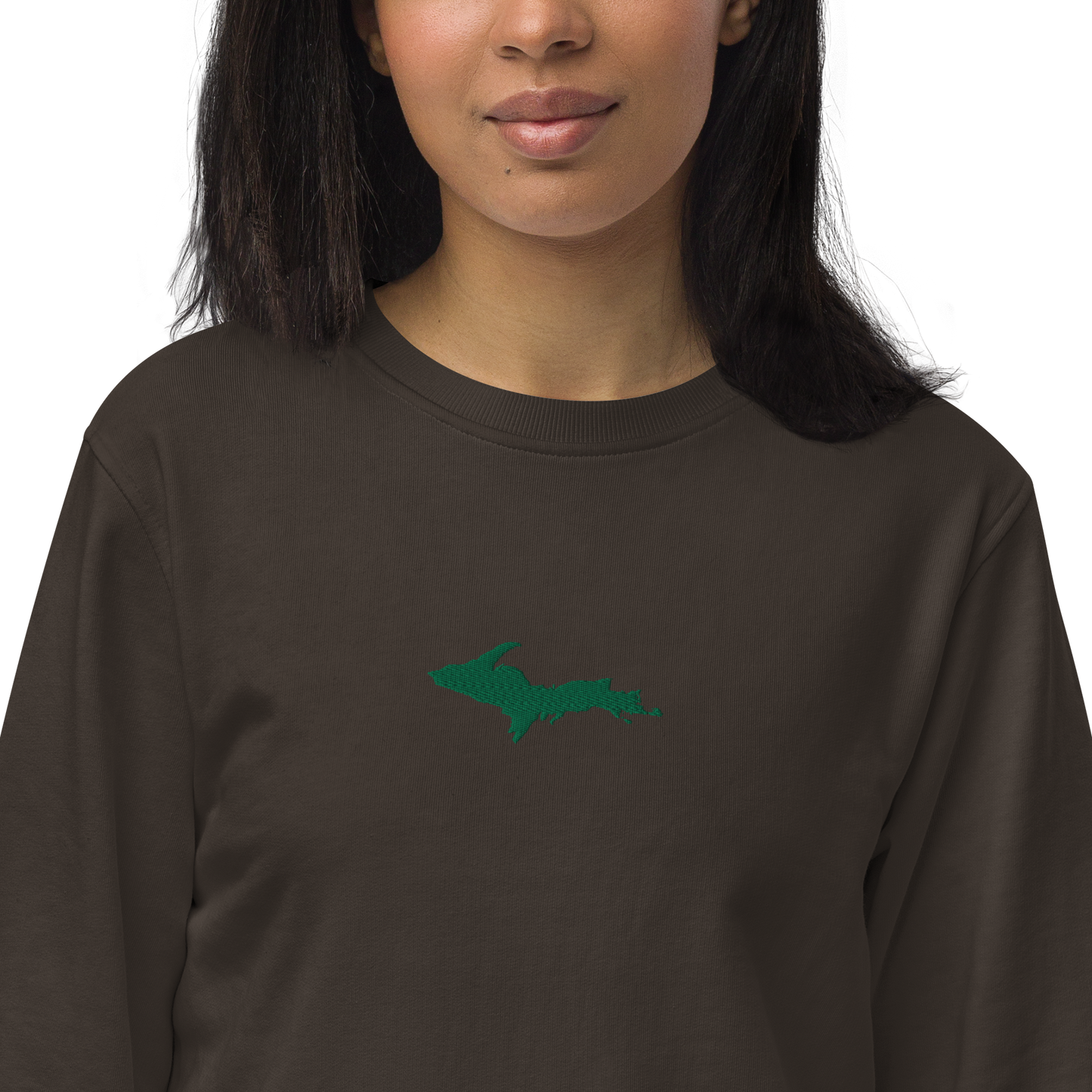 Michigan Upper Peninsula Sweatshirt (w/ Embroidered Green UP Outline) | Unisex Organic