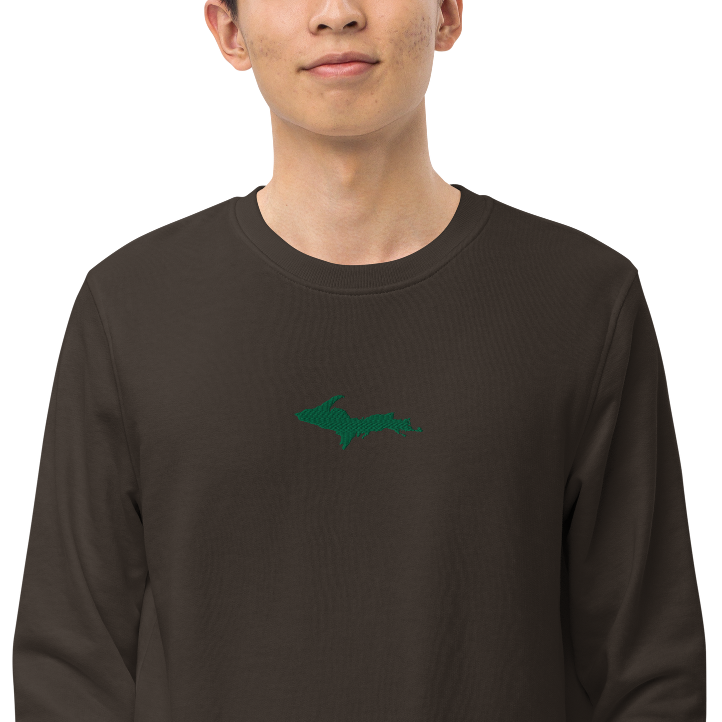 Michigan Upper Peninsula Sweatshirt (w/ Embroidered Green UP Outline) | Unisex Organic