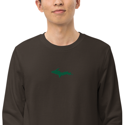 Michigan Upper Peninsula Sweatshirt (w/ Embroidered Green UP Outline) | Unisex Organic