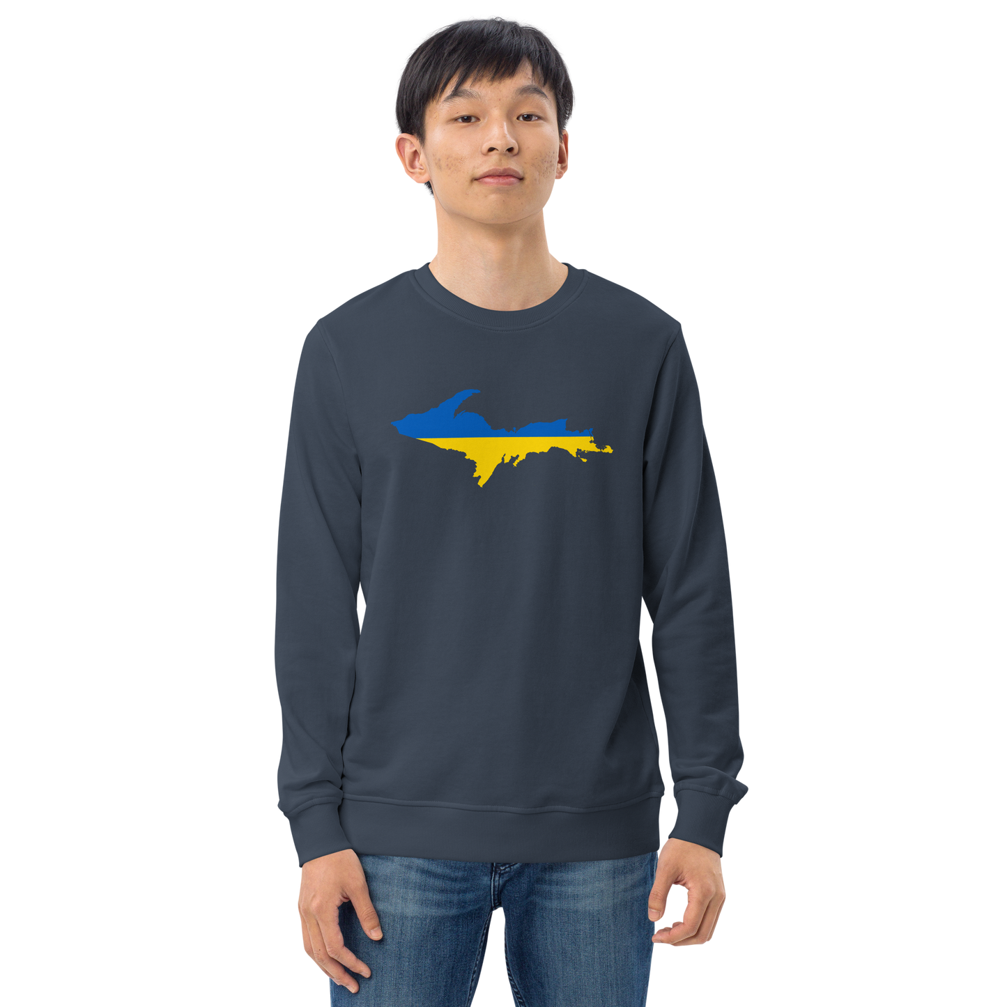 Michigan Upper Peninsula Sweatshirt (w/ Ukraine Flag Outline) | Unisex Organic