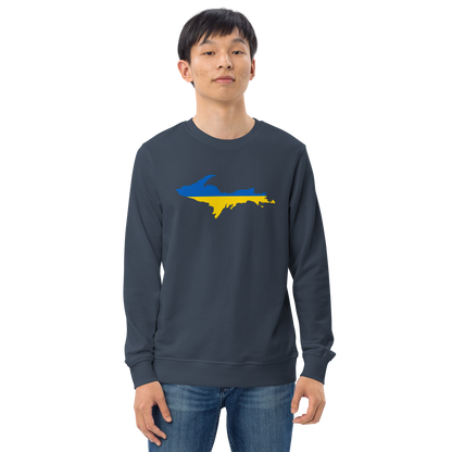 Michigan Upper Peninsula Sweatshirt (w/ Ukraine Flag Outline) | Unisex Organic