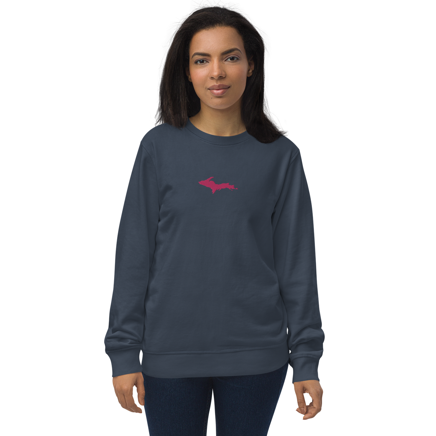 Michigan Upper Peninsula Sweatshirt (w/ Embroidered Pink UP Outline) | Unisex Organic