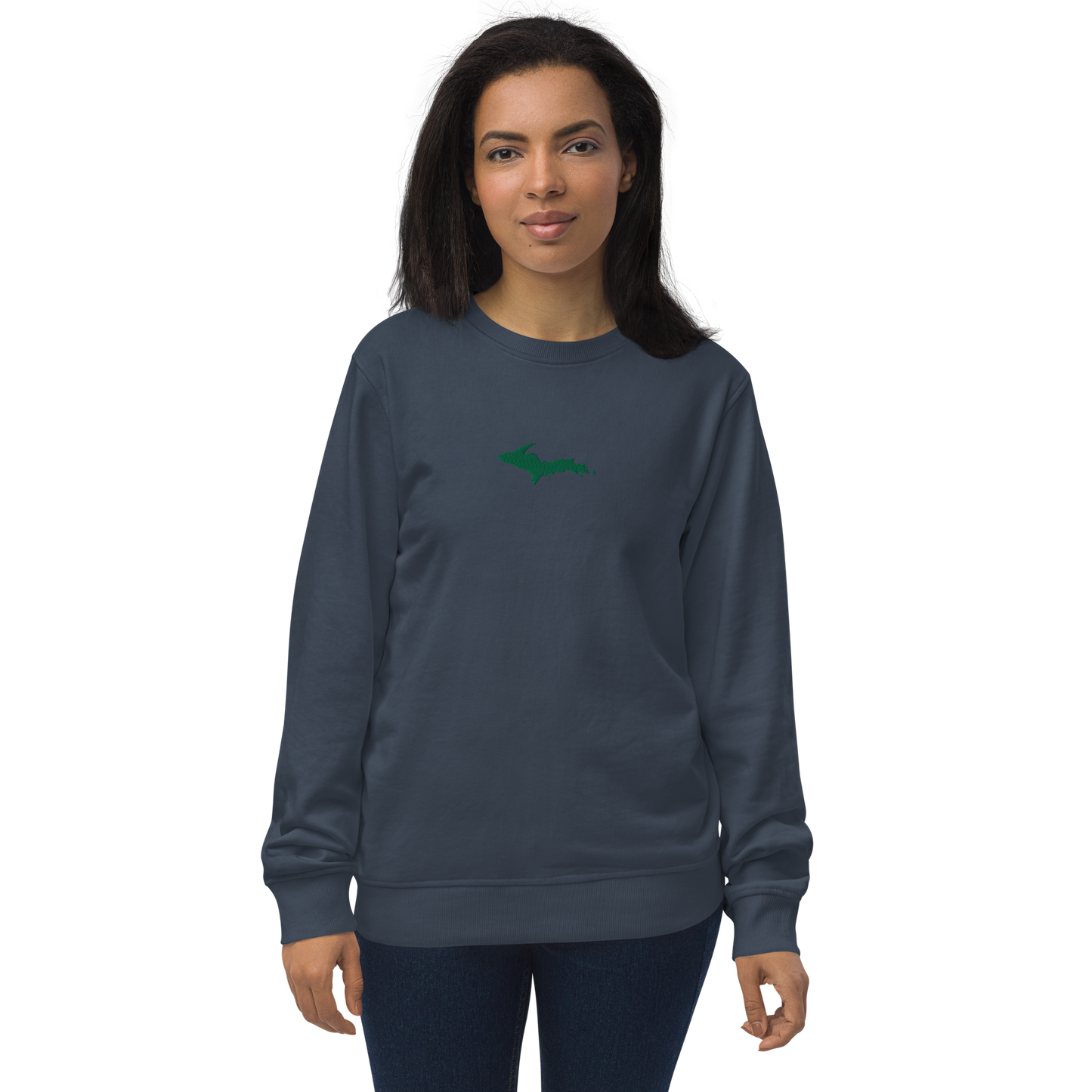 Michigan Upper Peninsula Sweatshirt (w/ Embroidered Green UP Outline) | Unisex Organic