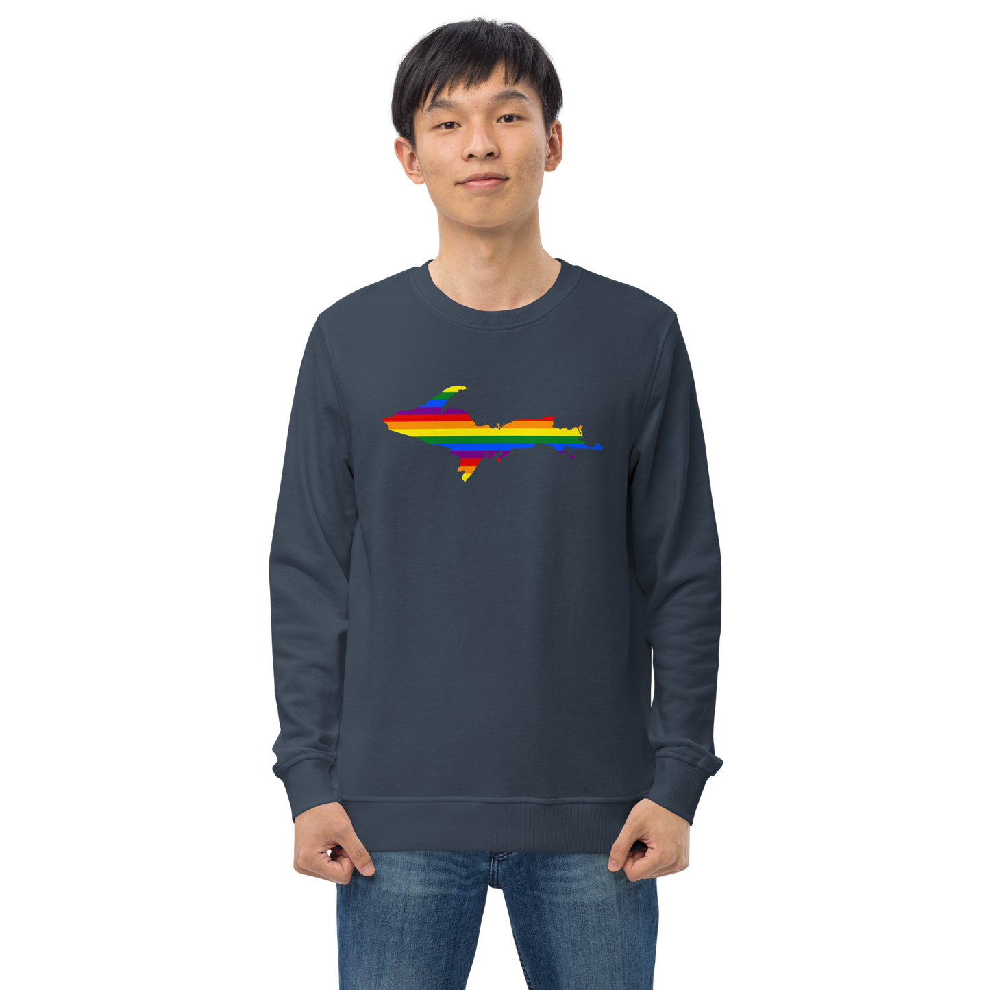 Michigan Upper Peninsula Sweatshirt (w/ UP Pride Flag Outline) | Unisex Organic