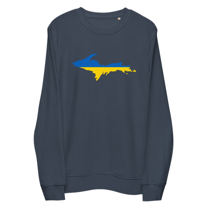 Michigan Upper Peninsula Sweatshirt (w/ Ukraine Flag Outline) | Unisex Organic