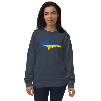 Michigan Upper Peninsula Sweatshirt (w/ Ukraine Flag Outline) | Unisex Organic