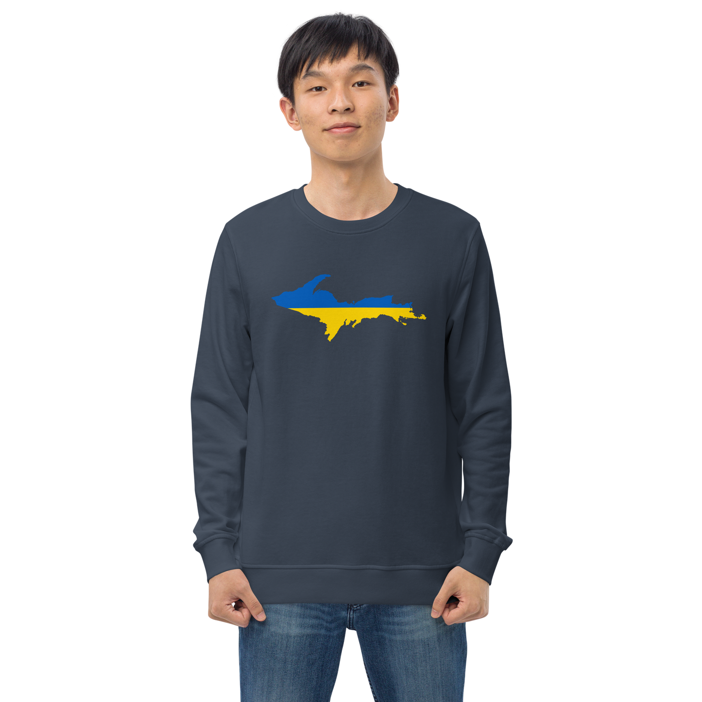 Michigan Upper Peninsula Sweatshirt (w/ Ukraine Flag Outline) | Unisex Organic