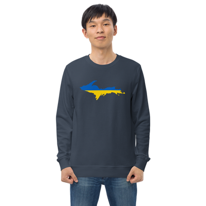 Michigan Upper Peninsula Sweatshirt (w/ Ukraine Flag Outline) | Unisex Organic