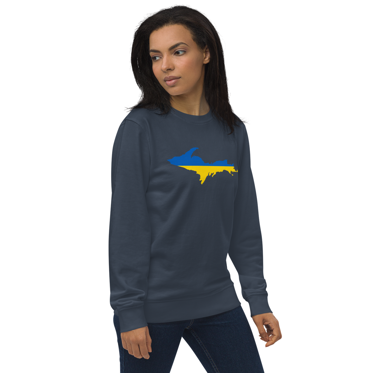 Michigan Upper Peninsula Sweatshirt (w/ Ukraine Flag Outline) | Unisex Organic