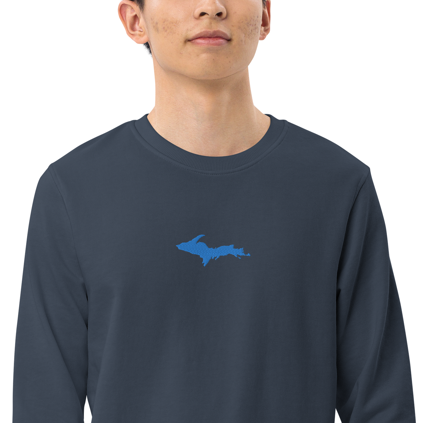 Michigan Upper Peninsula Sweatshirt (w/ Embroidered Azure UP Outline) | Unisex Organic