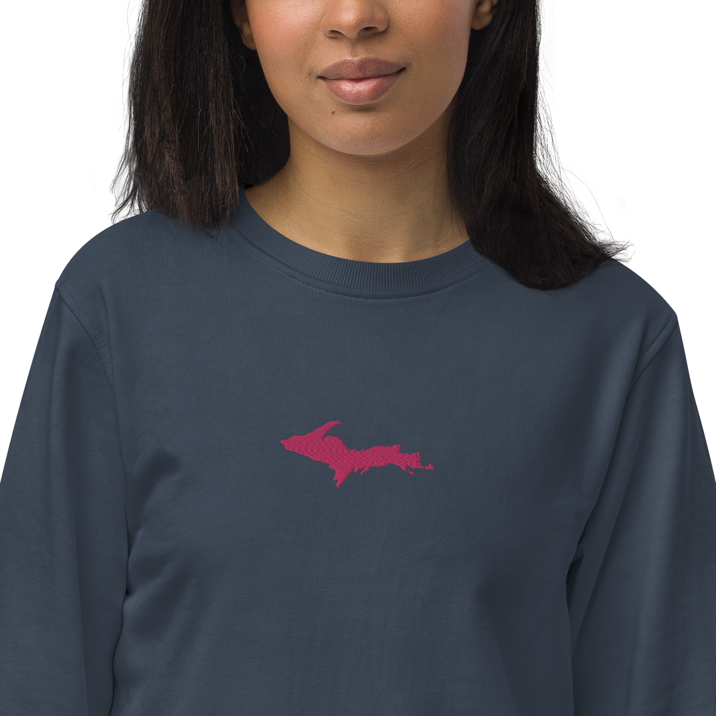 Michigan Upper Peninsula Sweatshirt (w/ Embroidered Pink UP Outline) | Unisex Organic