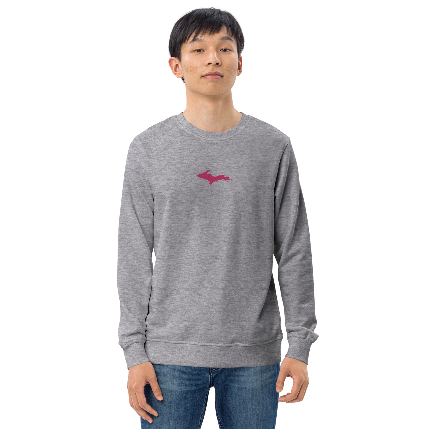 Michigan Upper Peninsula Sweatshirt (w/ Embroidered Pink UP Outline) | Unisex Organic