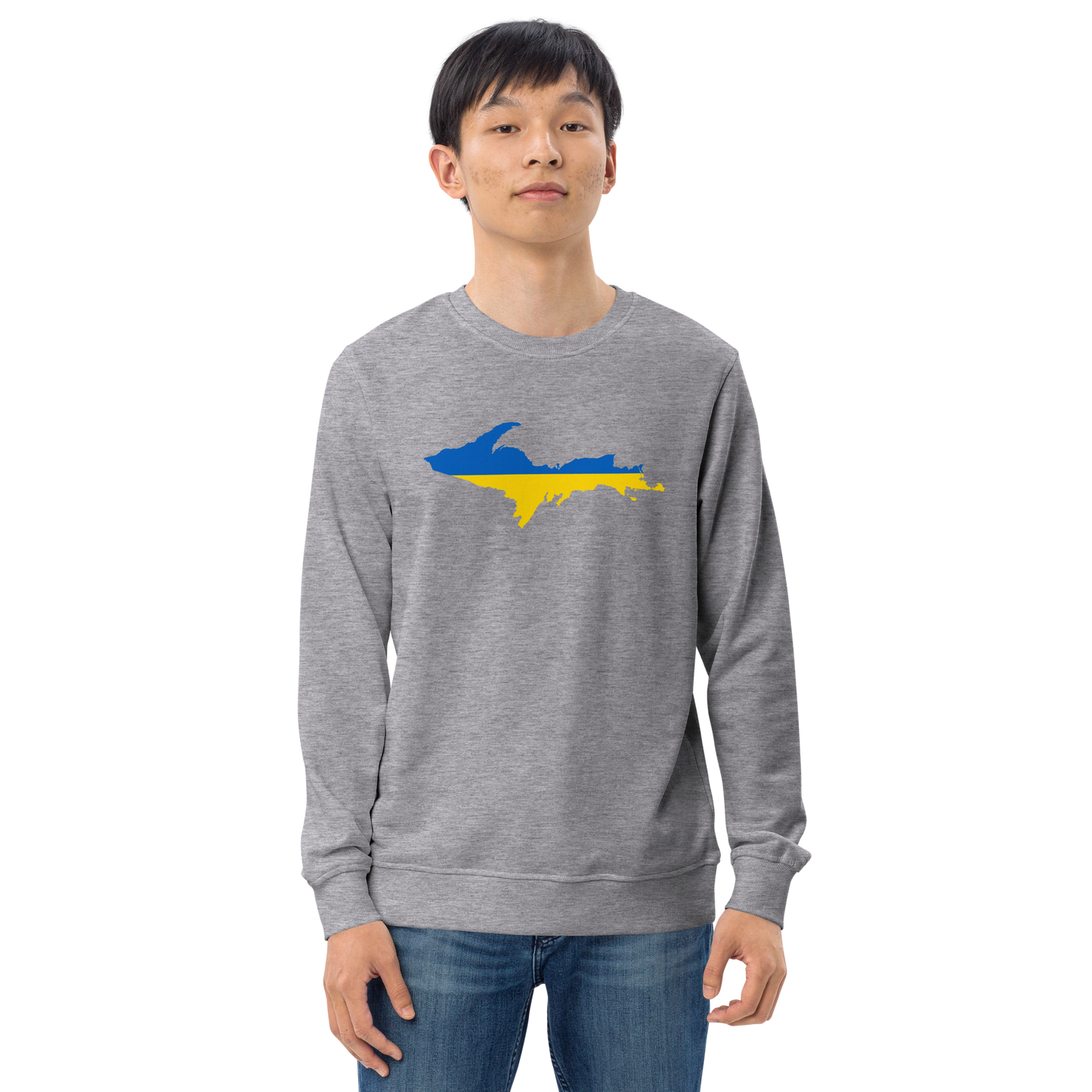 Michigan Upper Peninsula Sweatshirt (w/ Ukraine Flag Outline) | Unisex Organic