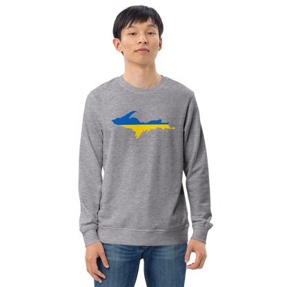 Michigan Upper Peninsula Sweatshirt (w/ Ukraine Flag Outline) | Unisex Organic