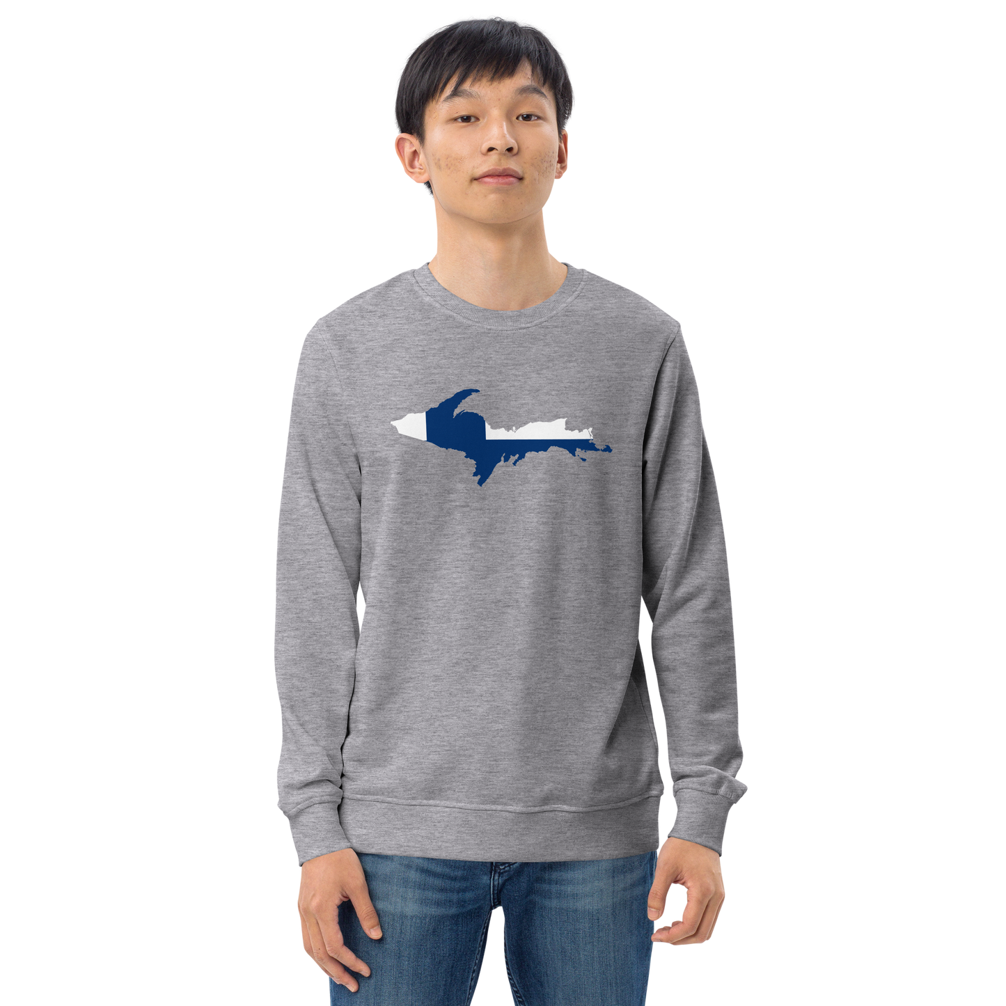 Michigan Upper Peninsula Sweatshirt (w/ UP Finland Flag Outline) | Unisex Organic