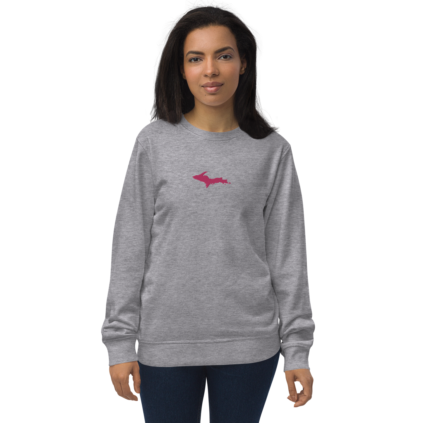 Michigan Upper Peninsula Sweatshirt (w/ Embroidered Pink UP Outline) | Unisex Organic