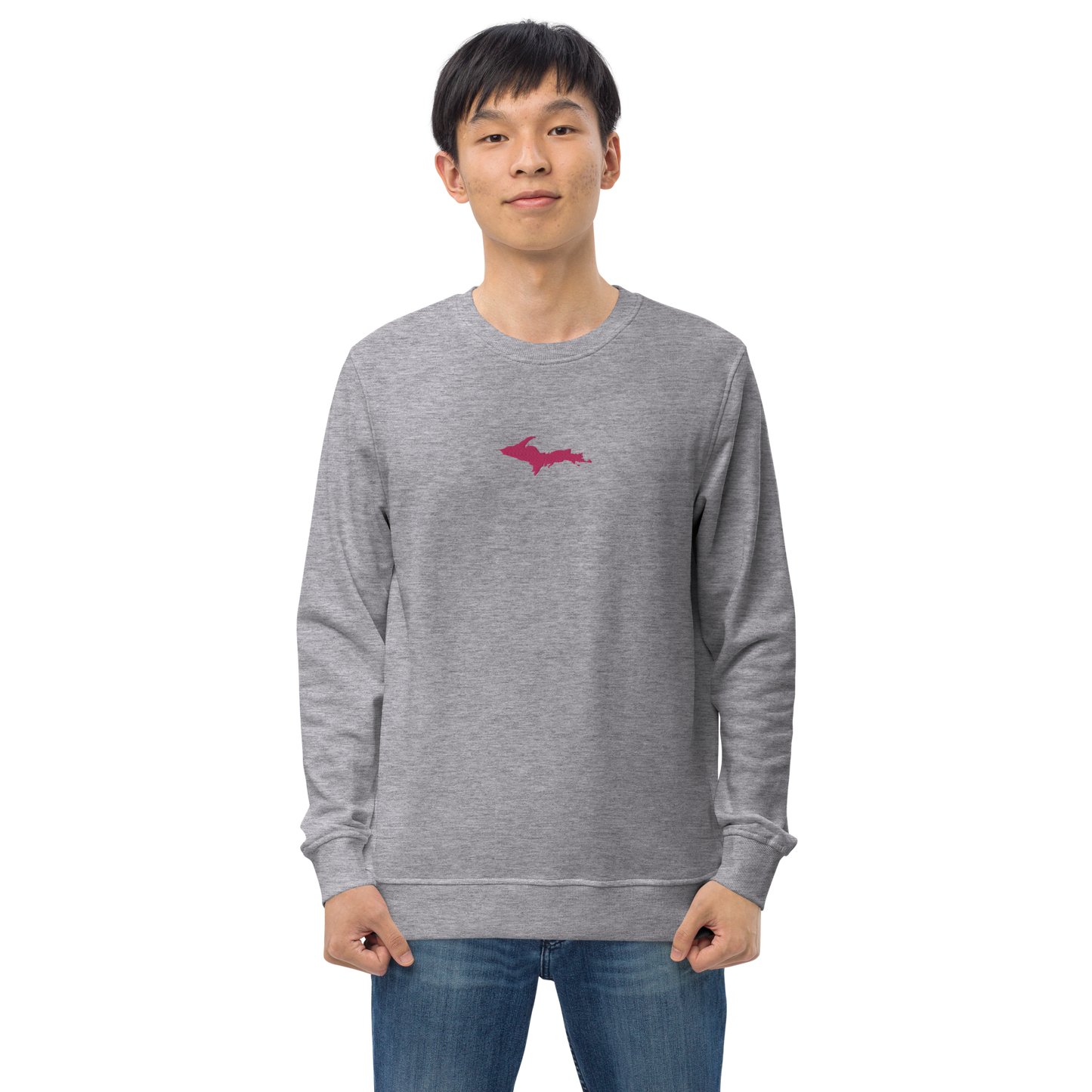 Michigan Upper Peninsula Sweatshirt (w/ Embroidered Pink UP Outline) | Unisex Organic