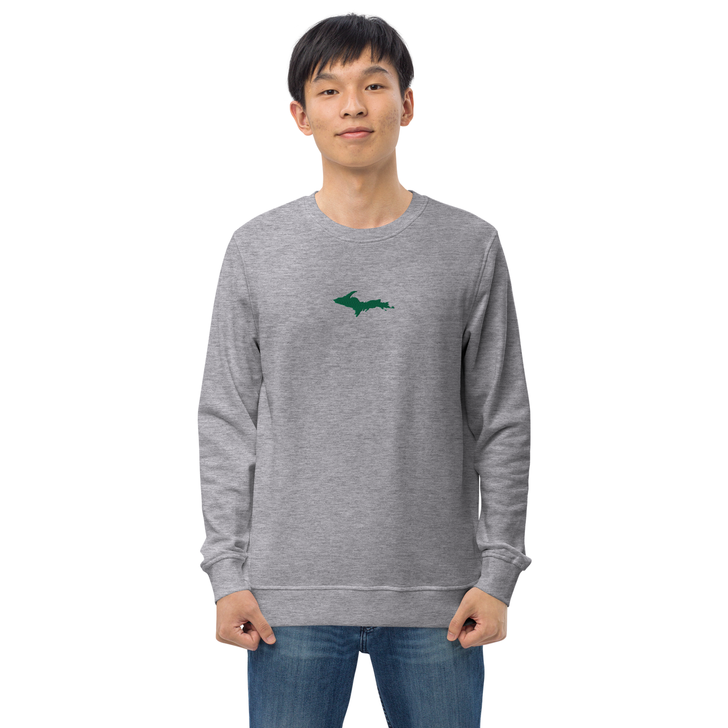 Michigan Upper Peninsula Sweatshirt (w/ Embroidered Green UP Outline) | Unisex Organic