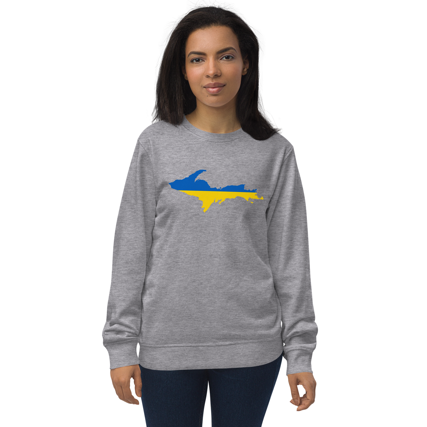 Michigan Upper Peninsula Sweatshirt (w/ Ukraine Flag Outline) | Unisex Organic