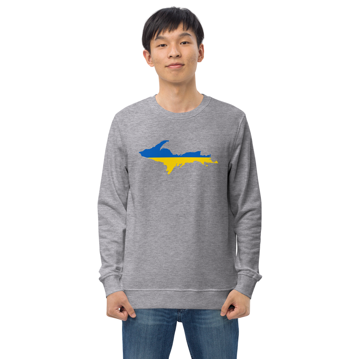 Michigan Upper Peninsula Sweatshirt (w/ Ukraine Flag Outline) | Unisex Organic