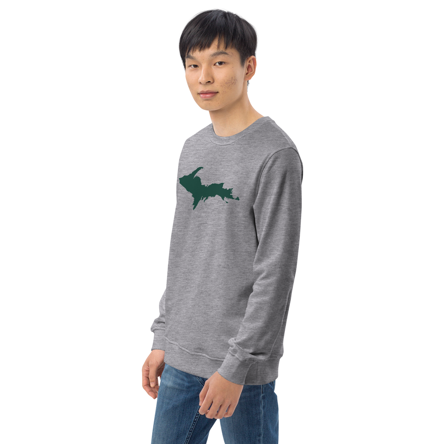 Michigan Upper Peninsula Organic Sweatshirt (w/ Green UP Outline)