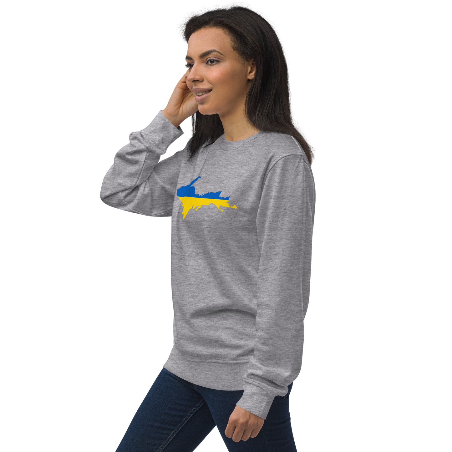 Michigan Upper Peninsula Sweatshirt (w/ Ukraine Flag Outline) | Unisex Organic