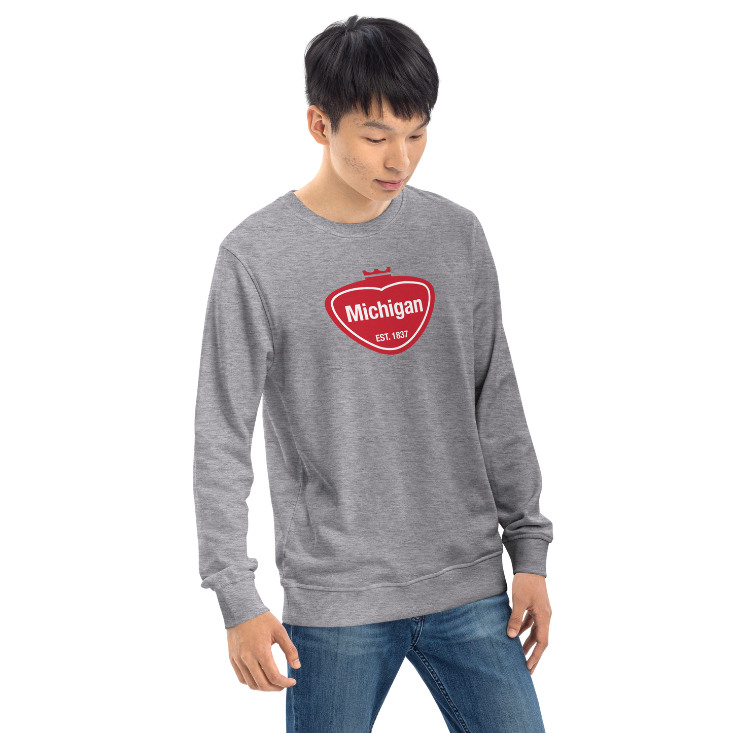 'Michigan EST 1837' Organic Sweatshirt (Local Sodapop Parody)