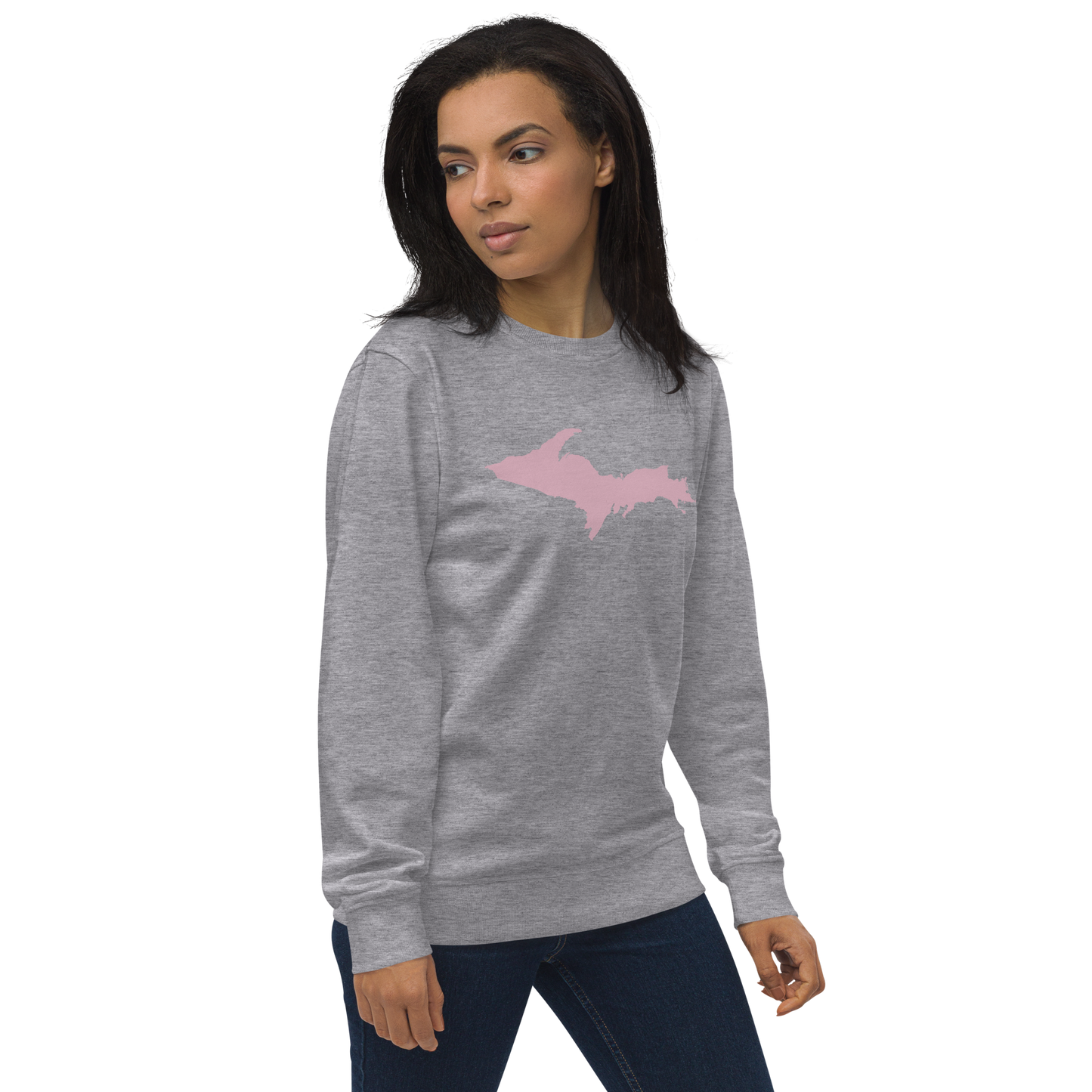 Michigan Upper Peninsula Organic Sweatshirt (w/ Pink UP Outline)