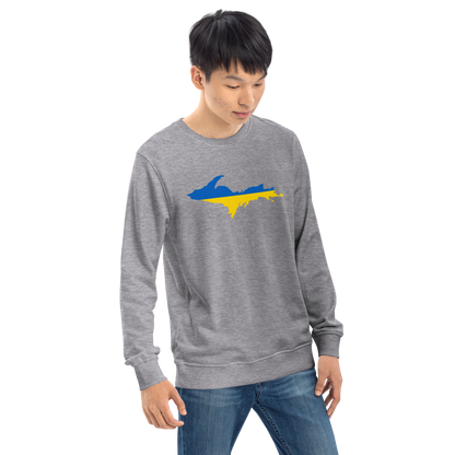 Michigan Upper Peninsula Sweatshirt (w/ Ukraine Flag Outline) | Unisex Organic