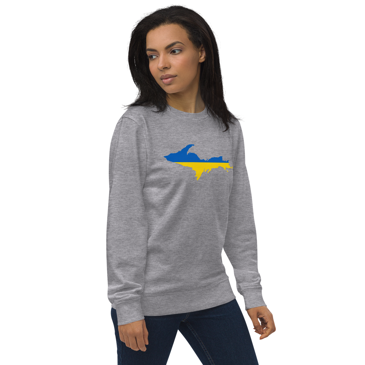 Michigan Upper Peninsula Sweatshirt (w/ Ukraine Flag Outline) | Unisex Organic