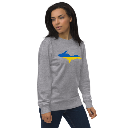 Michigan Upper Peninsula Sweatshirt (w/ Ukraine Flag Outline) | Unisex Organic