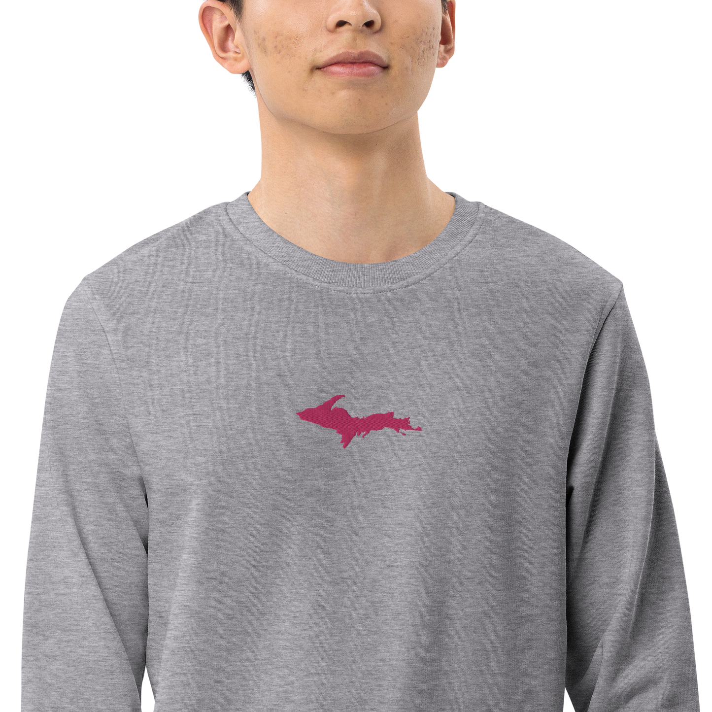 Michigan Upper Peninsula Sweatshirt (w/ Embroidered Pink UP Outline) | Unisex Organic