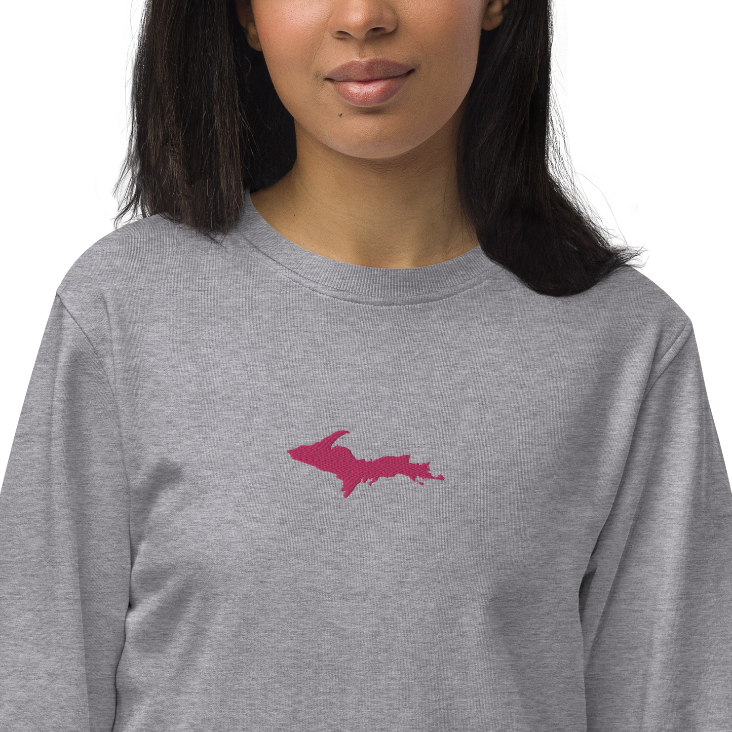 Michigan Upper Peninsula Sweatshirt (w/ Embroidered Pink UP Outline) | Unisex Organic