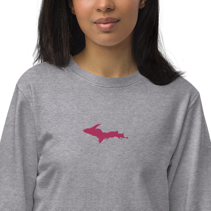 Michigan Upper Peninsula Sweatshirt (w/ Embroidered Pink UP Outline) | Unisex Organic