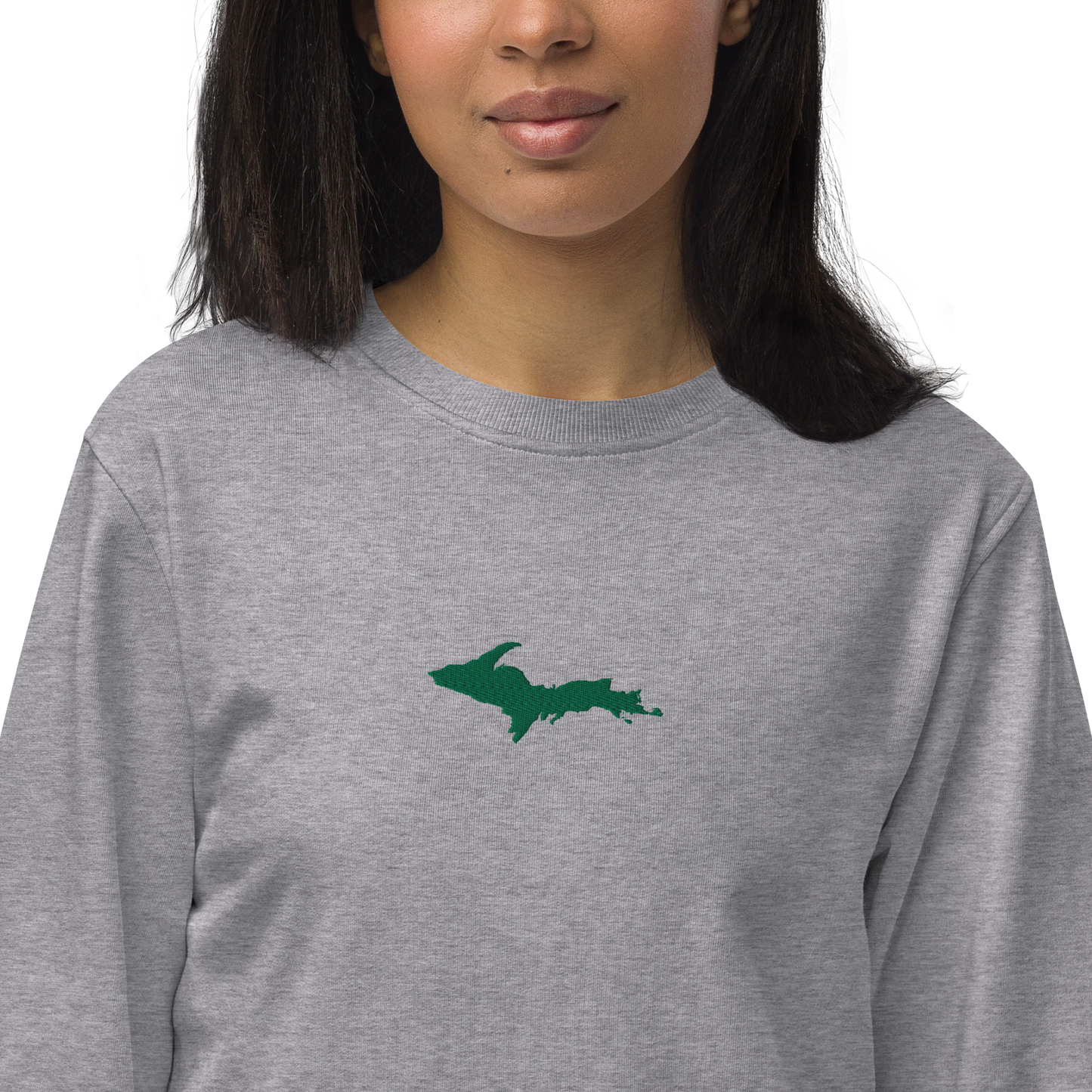 Michigan Upper Peninsula Sweatshirt (w/ Embroidered Green UP Outline) | Unisex Organic