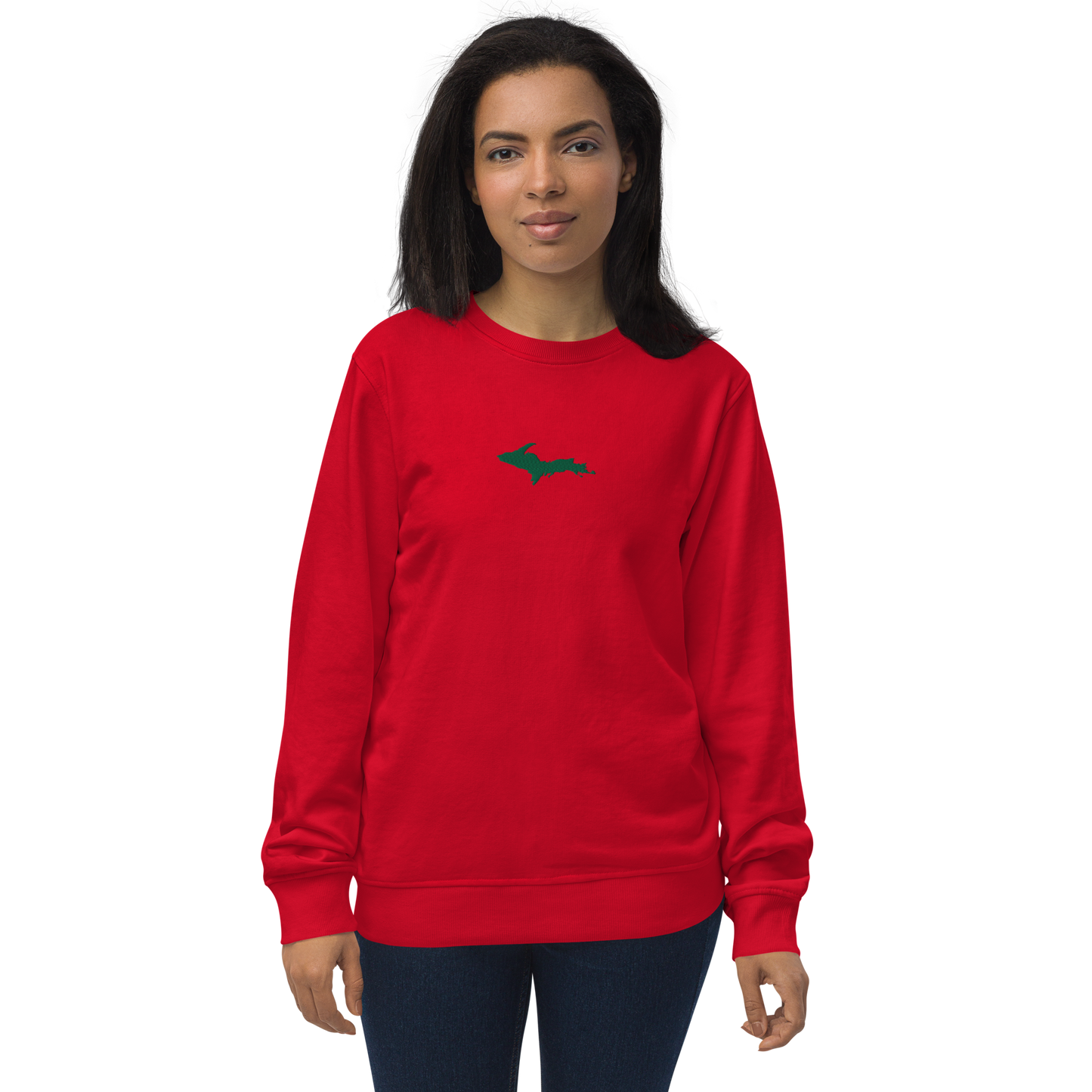 Michigan Upper Peninsula Sweatshirt (w/ Embroidered Green UP Outline) | Unisex Organic