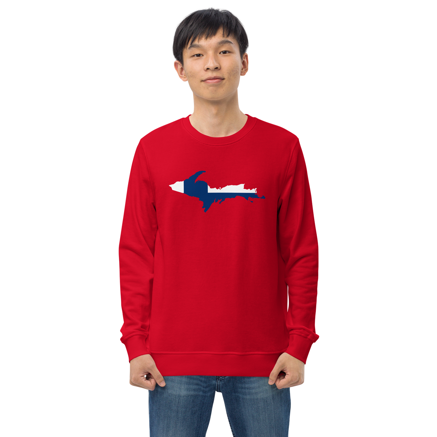 Michigan Upper Peninsula Sweatshirt (w/ UP Finland Flag Outline) | Unisex Organic