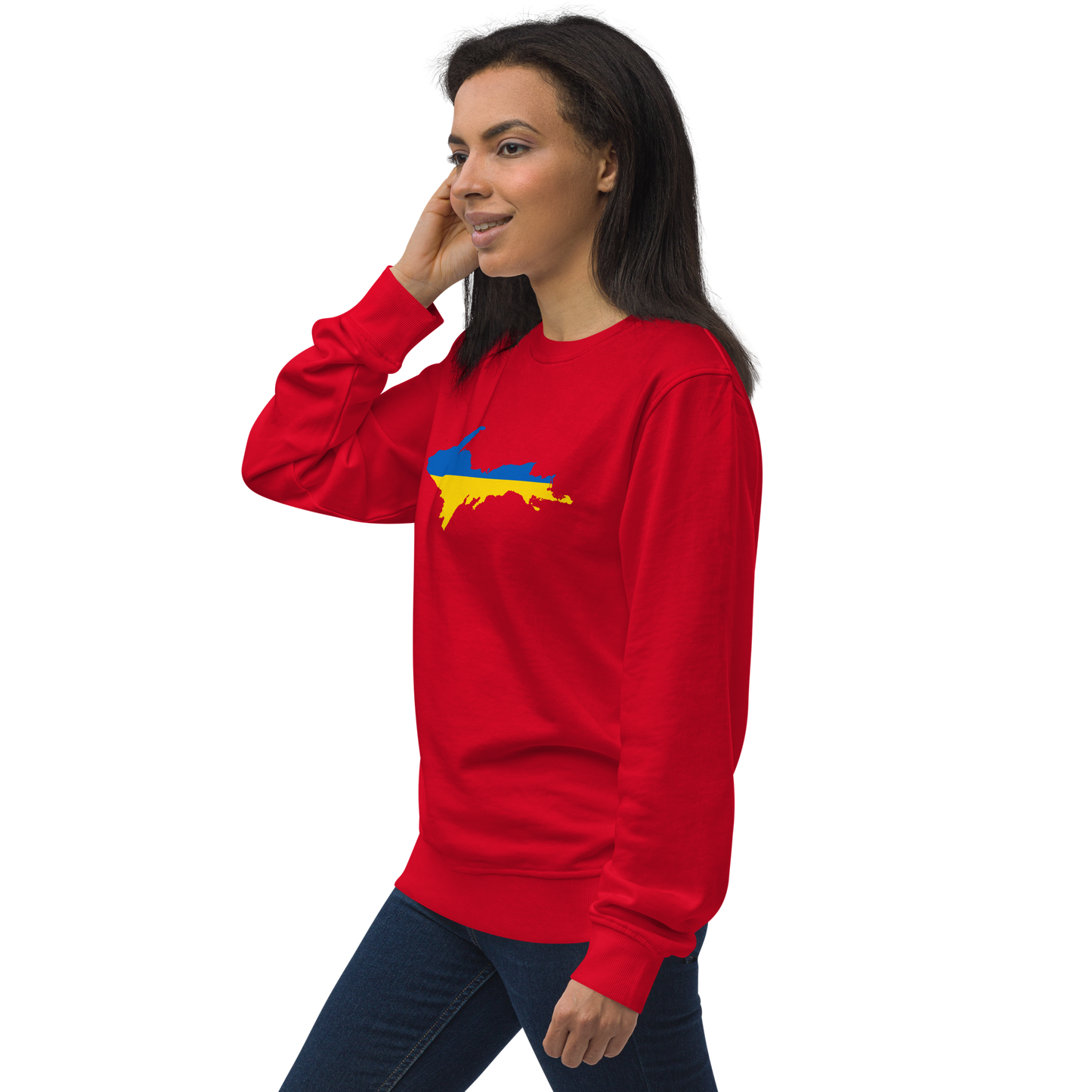 Michigan Upper Peninsula Sweatshirt (w/ Ukraine Flag Outline) | Unisex Organic