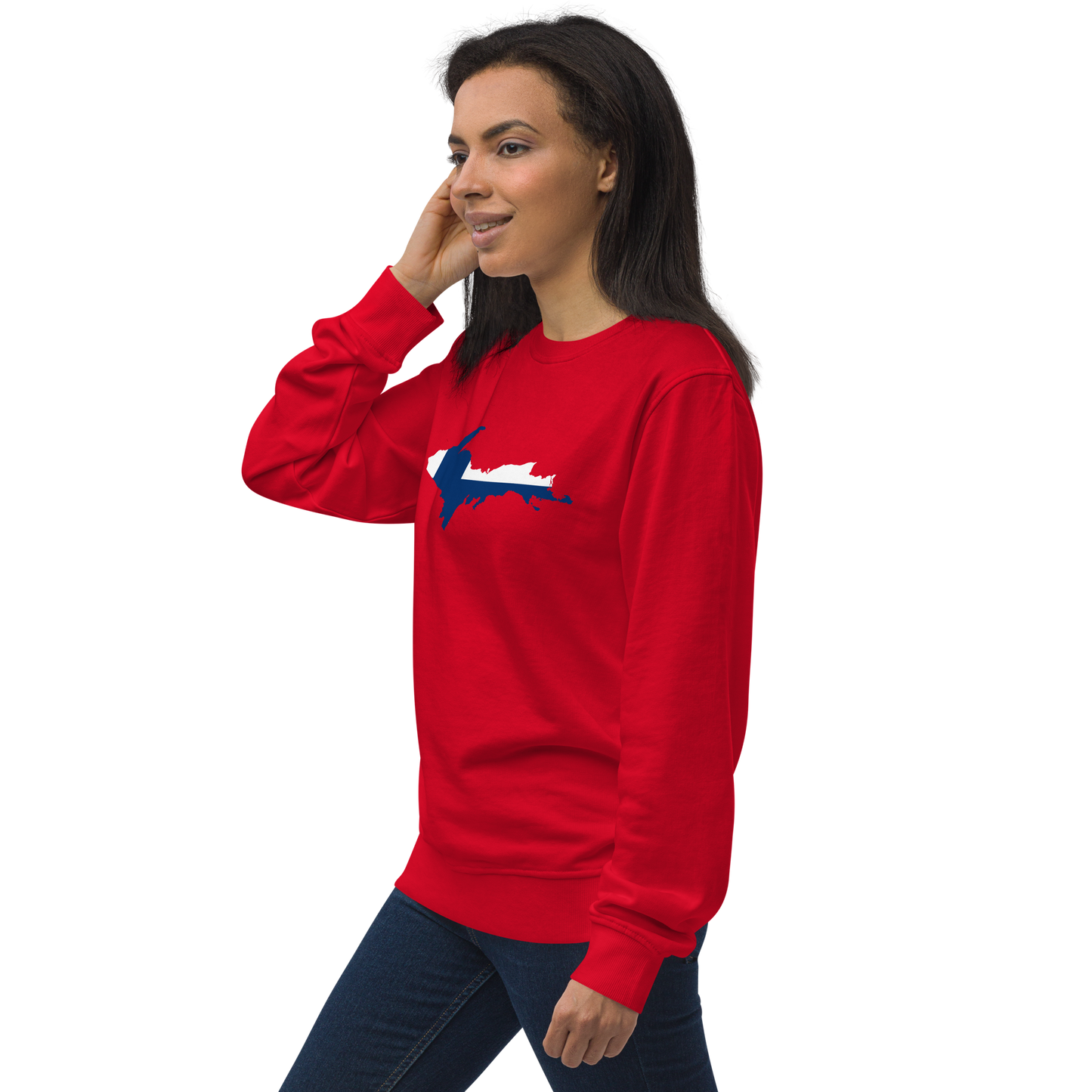 Michigan Upper Peninsula Sweatshirt (w/ UP Finland Flag Outline) | Unisex Organic