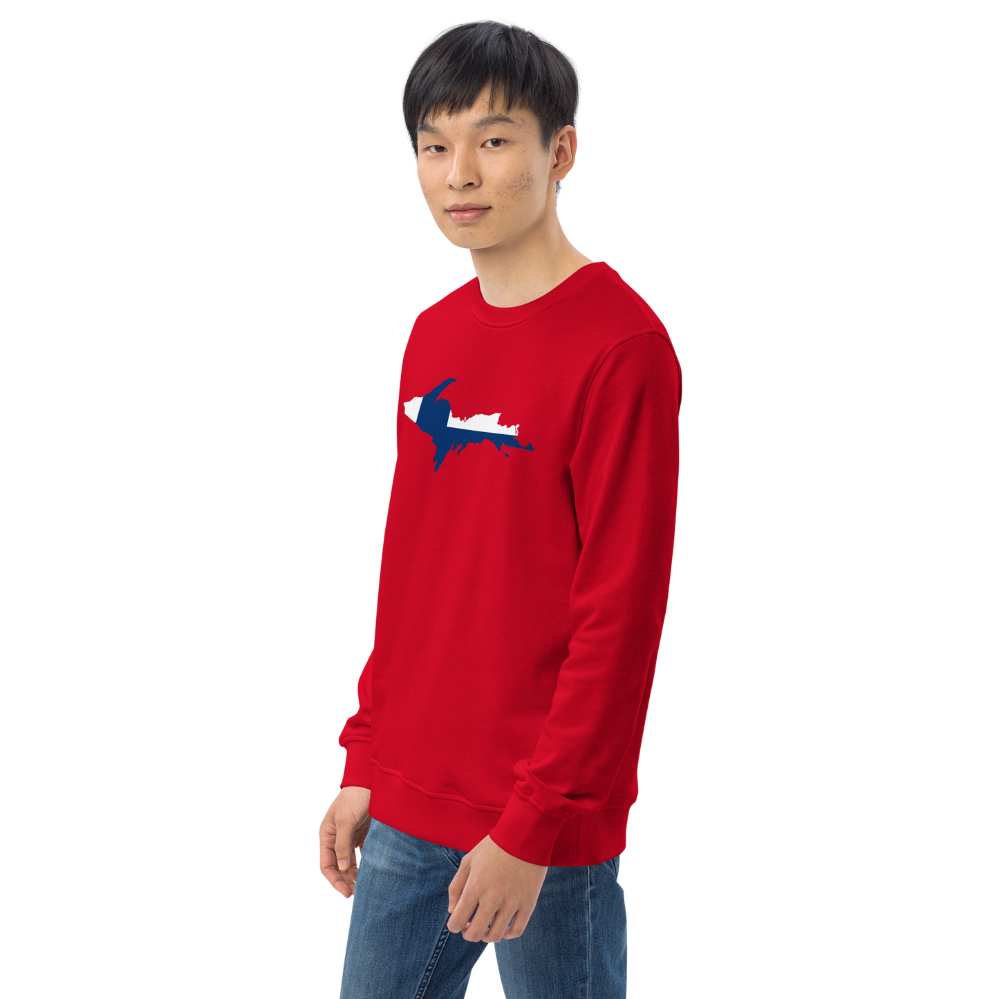 Michigan Upper Peninsula Sweatshirt (w/ UP Finland Flag Outline) | Unisex Organic