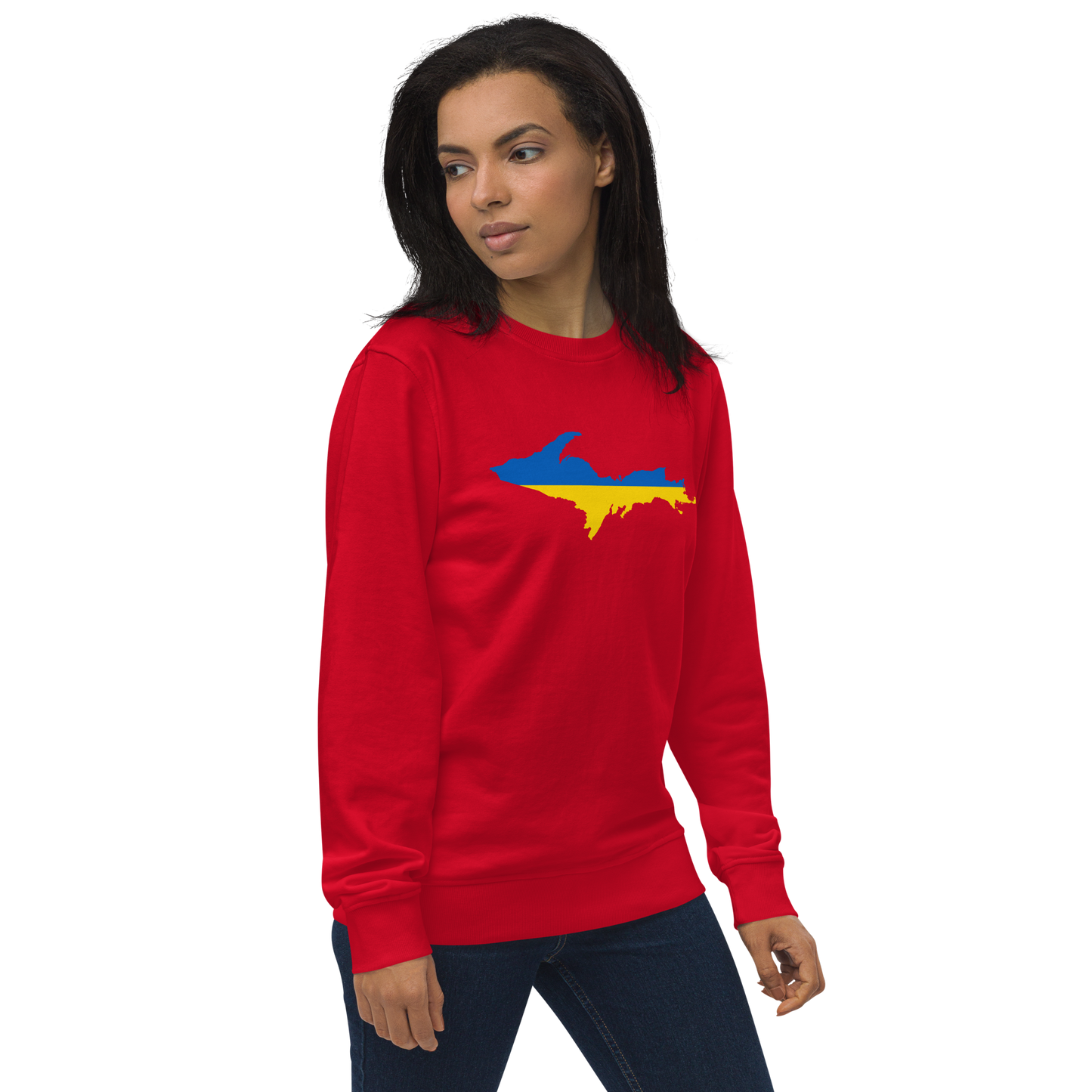 Michigan Upper Peninsula Sweatshirt (w/ Ukraine Flag Outline) | Unisex Organic