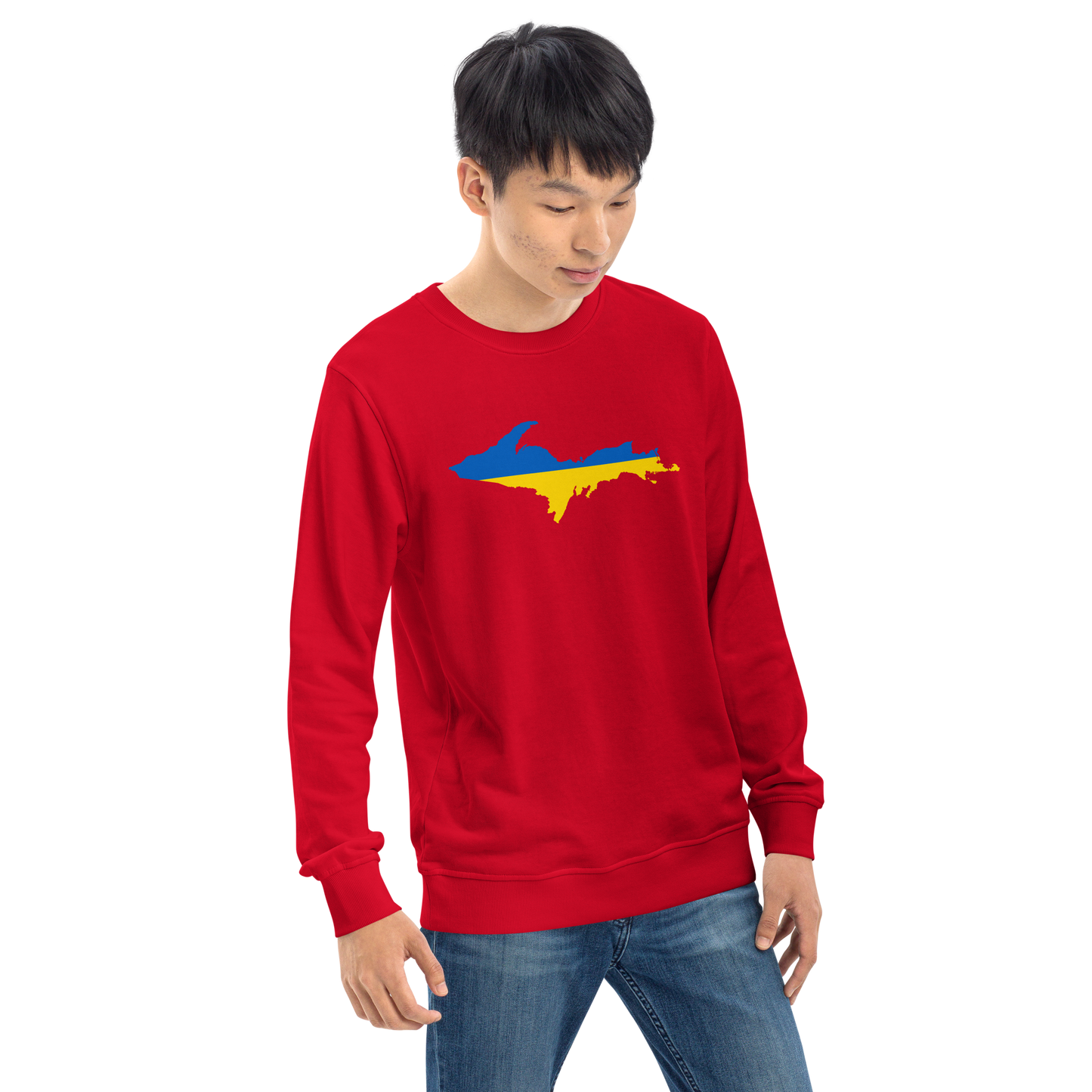 Michigan Upper Peninsula Sweatshirt (w/ Ukraine Flag Outline) | Unisex Organic